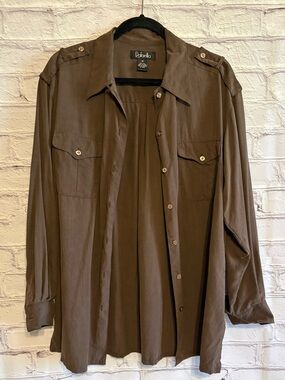 Rafaella Brown Button-Down Silk Utility Shirt